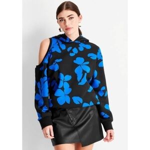 Future Collective Floral Print Cutout Hooded Sweatshirt Black & Blue Size XXS